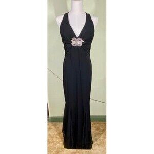 Mary L Couture Evening Gown Dress Black Open Back Rhinestone Prom Mermaid Sz 6